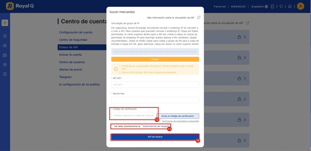 Kucoin codigo verificación Royal q