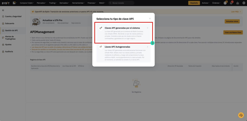 Royal Q Bybit Claves API generadas por el sistema