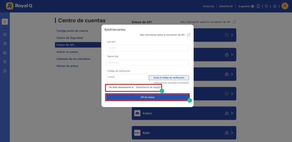 Royal Q conectar API de Bybit