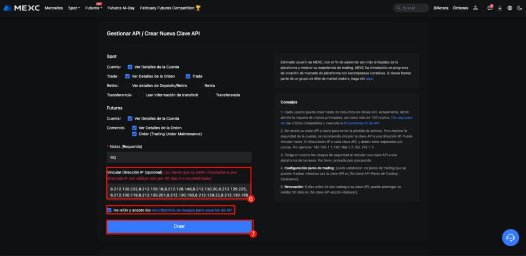 Como Gestionar api mexc royal q ip