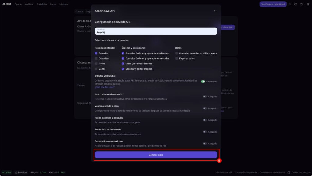 Kraken generar clave api royal q