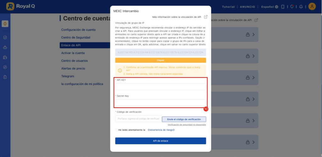Mexc conexion clave api royal q