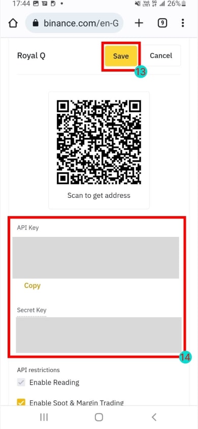 clave api y clave secreta royal q binance