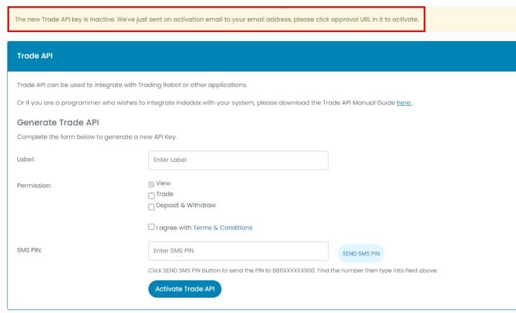 configuración de la api de indodax para conectar a royal q