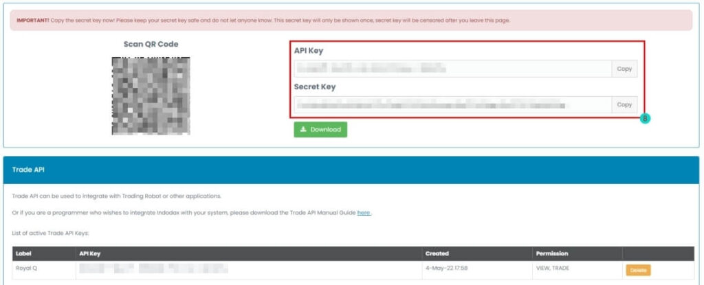 indodax api key secret key royal q