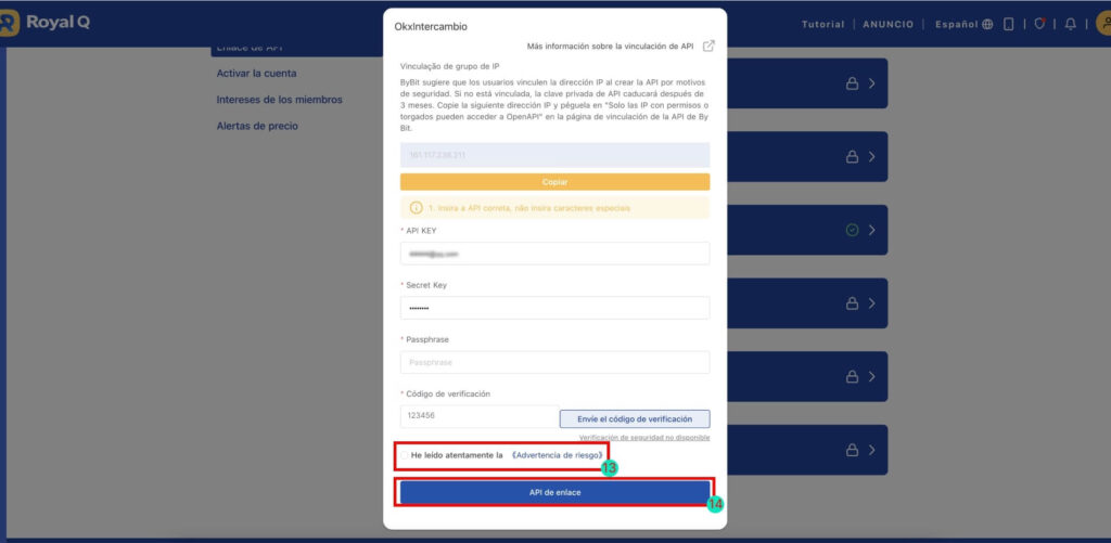 okx api key royal q conexion