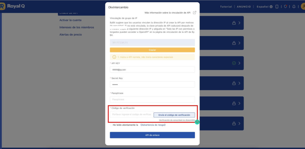 okx verificacion api royal q